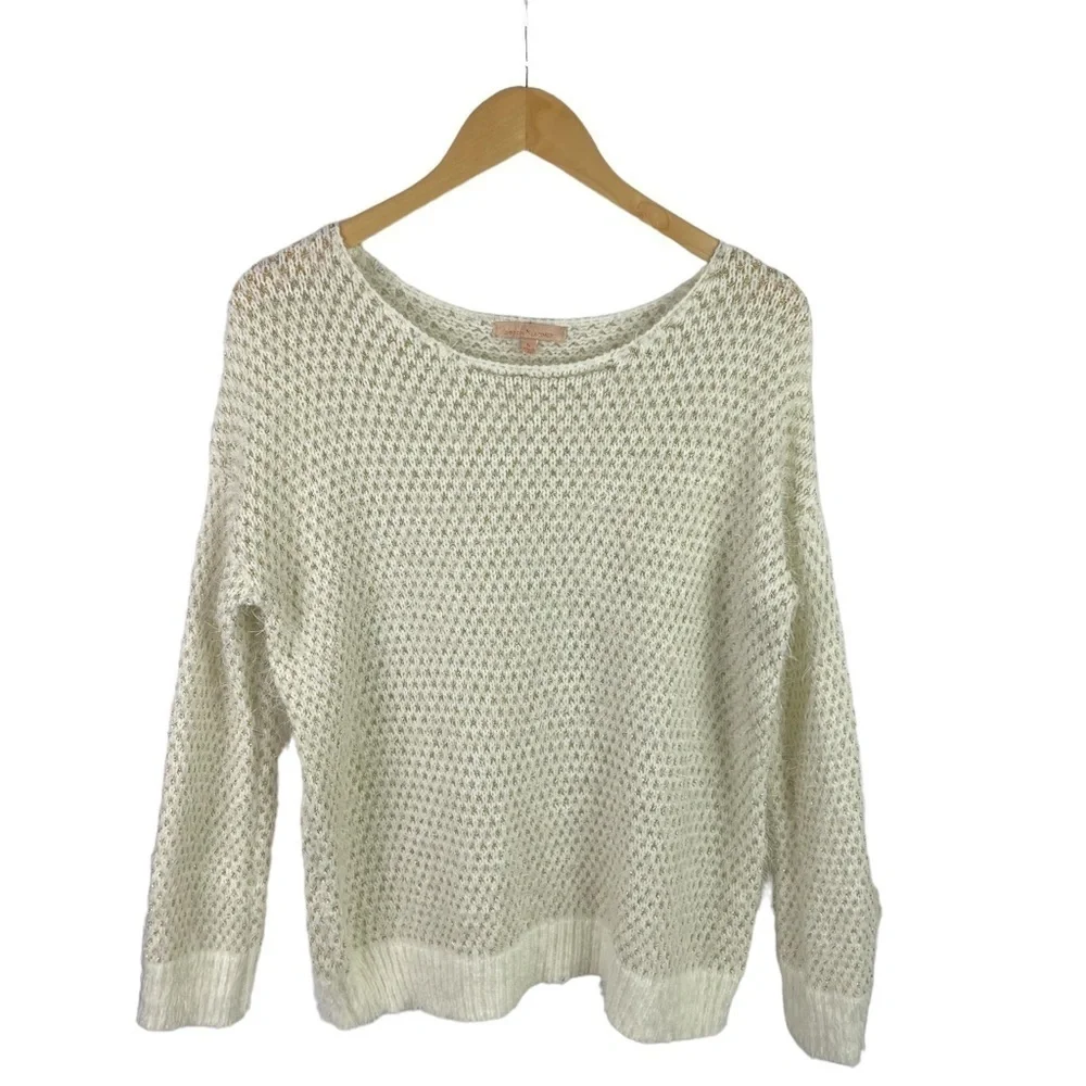 GIBSON Latimer Fuzzy Long Sleeve Sweater White Gold Size Medium - Picture 2 of 10